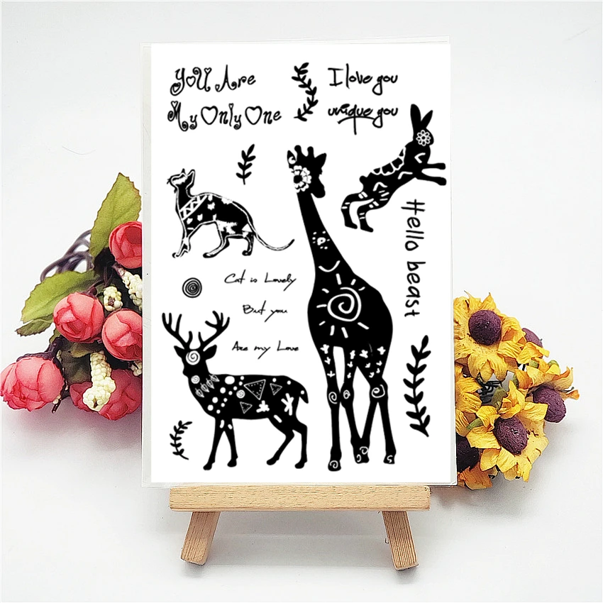 Прозрачные печатные штампы 11x16 см с силуэтом животных силиконовые марки валик