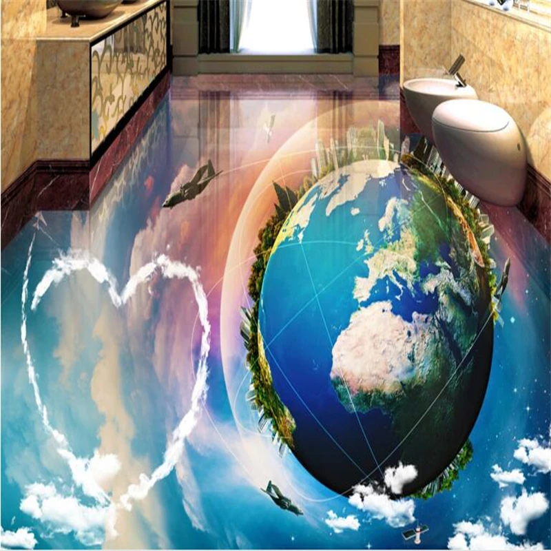 Пользовательский пользовательский пол BEIBEHANG серфинг небо голубое белые облака