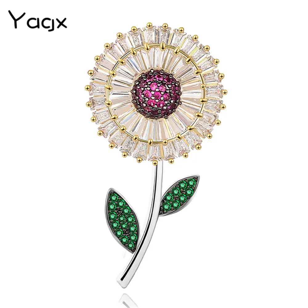 

Sunflower rotate Brooch Delicate brilliant Elegant Women Sunshine Girls Zircon Lapel Pin Clothes Accessories Gift Jewelry X00266