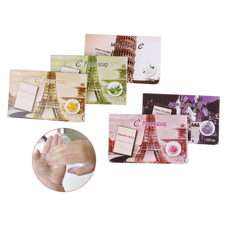 

15pcs Portable Mini Paper Soap For Outdoor Travel Soap Paper Washing Hand Bath Clean Scented Slice Sheets Disposable Boxe Soap