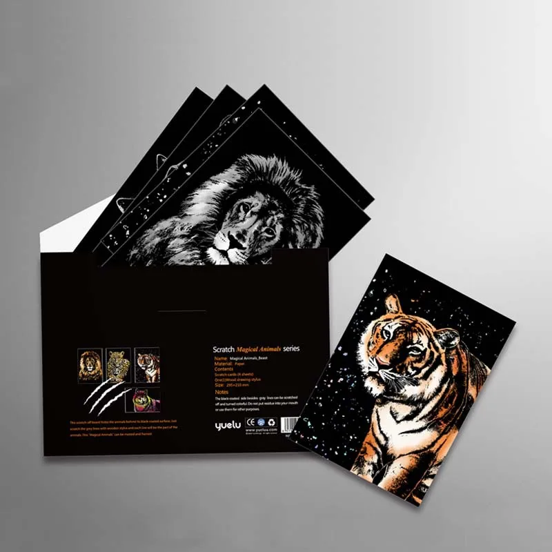 

21*29cm 4PC DIY Scratch Paintings Card Animal Landscape Handmade Gifts Creative decompression Drawing Toys Home Decor Picture