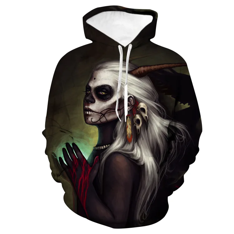 

Gothic Retro Beauty Mask Skeleton Spring 3D Printed Sweatshirt For Men And Women Cool Motorcycle Style Hoodie Hip Hop Skull Blac
