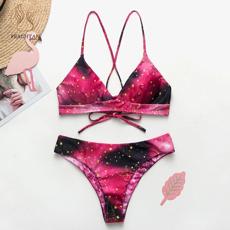 Бикини с принтом женский купальник со шнуровкой бикини большого размера