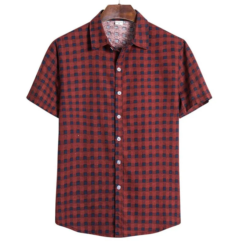 

Men Plaid Shirt Camisas Social 2020 Autumn Men's Fashion Plaid Short -sleeved Shirt Male Button Down Casual Check Shirt