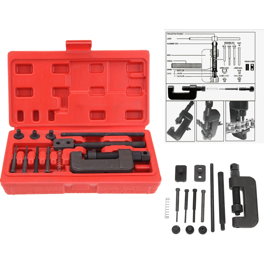 

Samger13Pcs Heavy Duty Timing Chain Remove Tools Delinking Manual Breaker Set Motor Chain Splitter Bicycle Repair Universal Tool