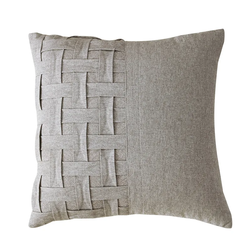 

Plain Cushion Cover Plaid Stitching Cotton Linen Pillowcases Solid Color Sofa Cushion Covers Decorative Pillow Decor Home Cover