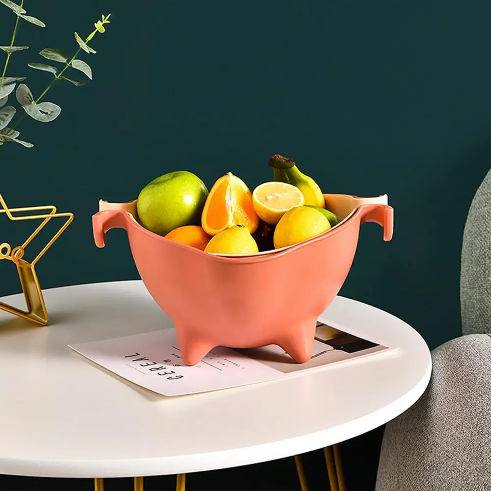 

1 Set Quick Drainage Unique Drain Basket Anti-slip Handles Double Layer PP Creative Quick Drainage Storage Basket for Kitchen