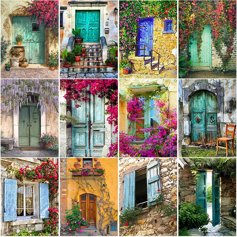 

DIY Painting By Rhinestone Diamond Door Landscape Cross-stitch Kit Full Drill Home Art Mosaic Flowers Bedroom Decoration