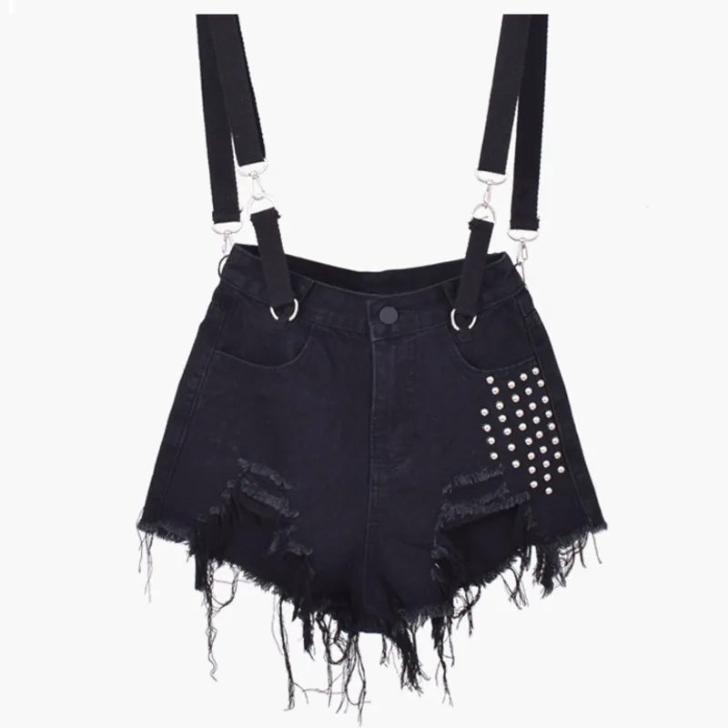 Женские джинсовые шорты черные мини-шорты из денима в стиле панк с дырками