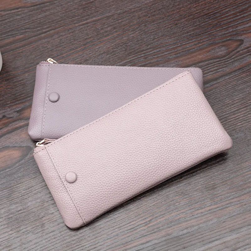 Женский Длинный кошелек из кожи с молнией ультратонкая сумка для телефона мягкий