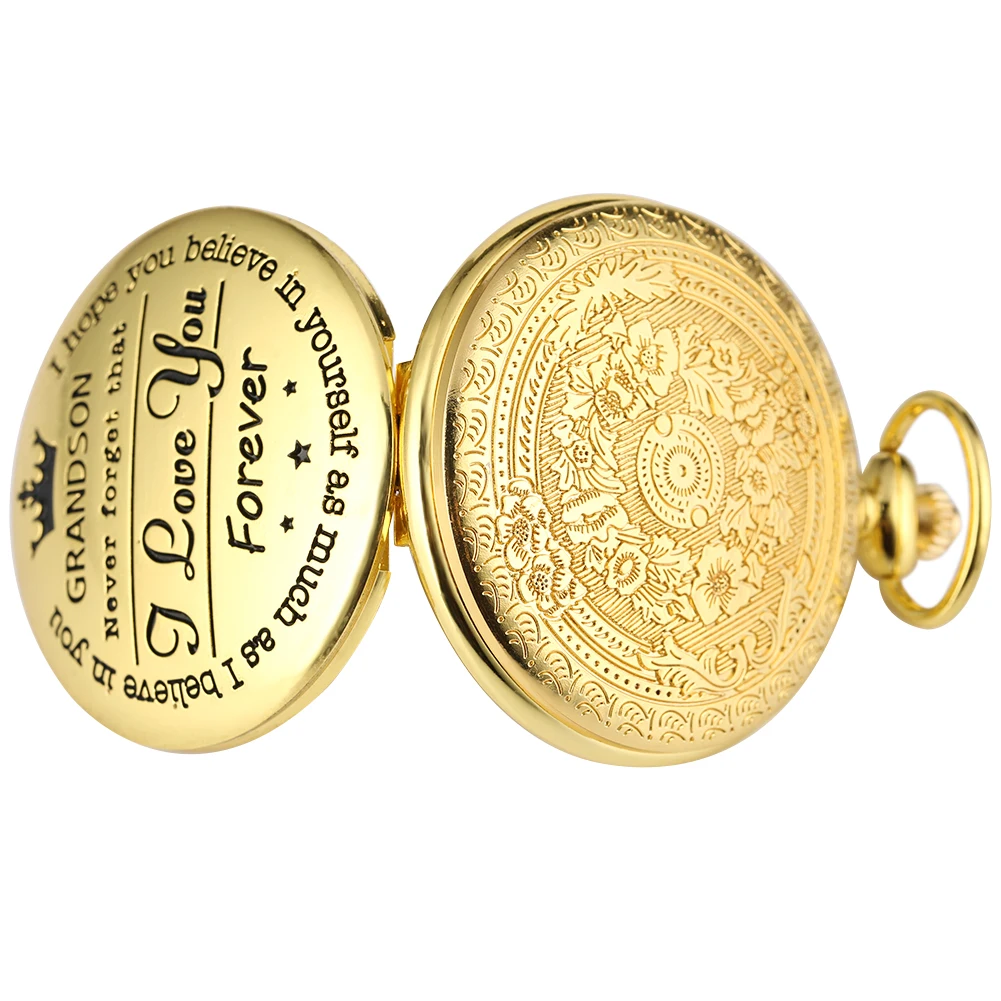

Fashion To My Grandson Quartz Big Pocket Watches Fob 30CM Chain Pendant Watch Roman Arabic Numerals Steampunk Clock Nice Gifts