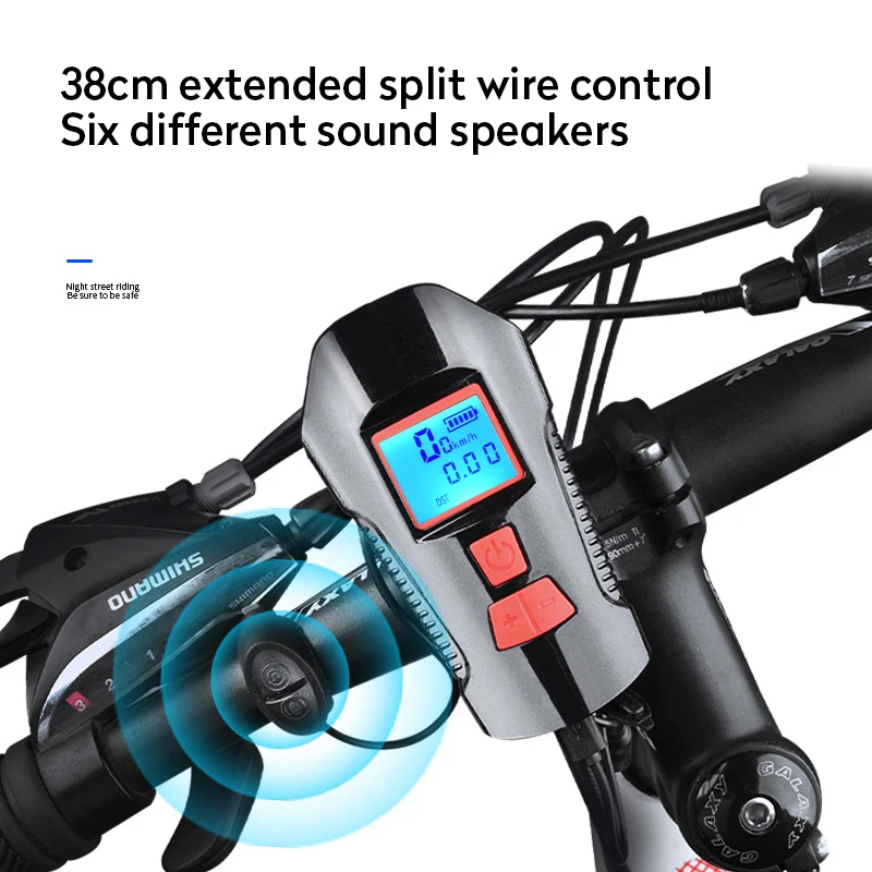 Waterproof Bicycle Light USB Charging Bike Front Flashlight Handlebar Cycling Head w/ Horn Speed Meter LCD Screen | Спорт и