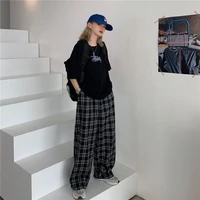 women vintage hip hop loose straight plaid pants 2021 oversized casual wide leg trousers ins teens college streetwear gothic 3xl