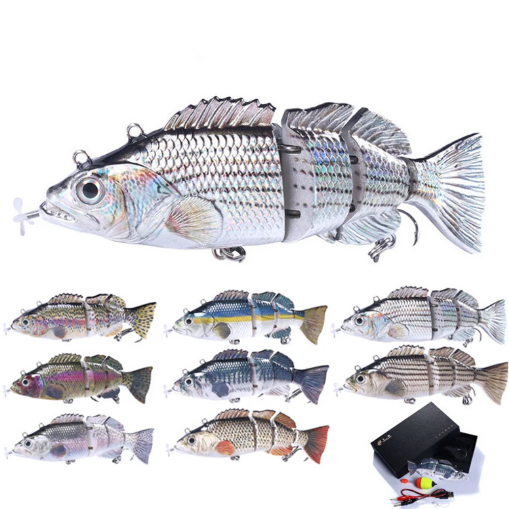 

Electric Fishing Lure 5.5'' Robotic Wobblers Bait auto 4 Segment Swimbaits Rechargeable LED Light Self-propelling Lure Tackle