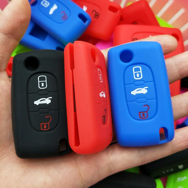 

3 Button Car Key silicone Rubber key fob cover case protect skin Remote for PEUGEOT 407 307 308 607 for Citroen C3 C4 C5 C6