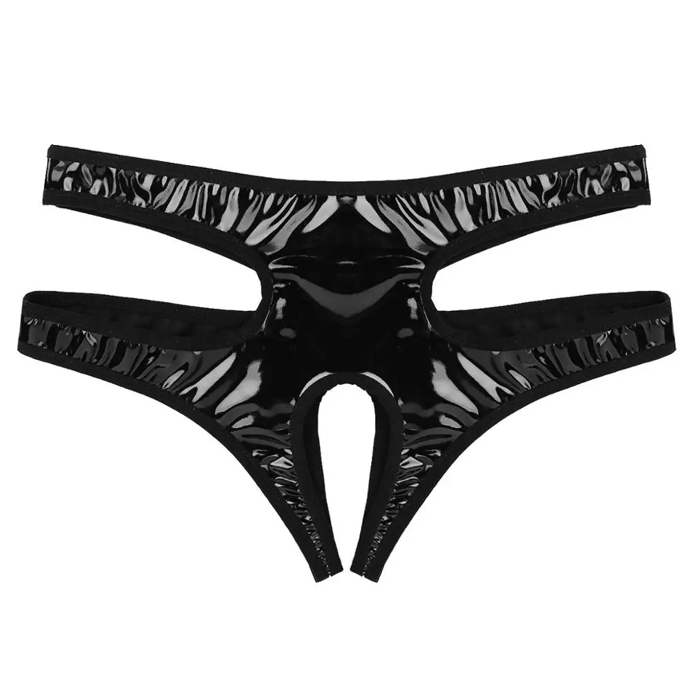 Сексуальное дамское нижнее белье, женское нижнее белье, Wetlook, искусственная кожа, открытая, с вырезами, мини-трусы, нижнее белье, трусы