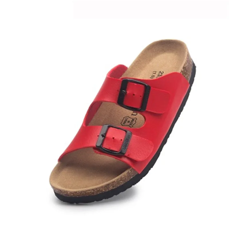 

New Stylish Women Men Summer Platform Beach Cork Slippers Leather Print Double Buckle Clogs Sweet Unisex Lovers Flat Sandalias
