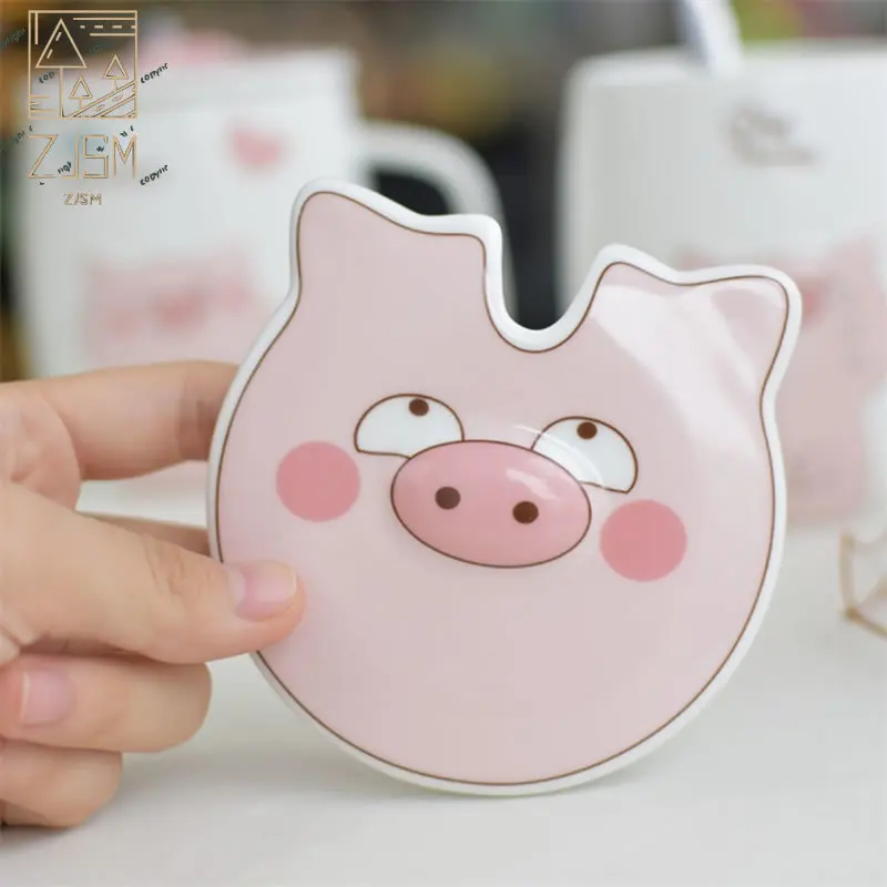 

500mL Ceramics Cute Pig Mug with Lid Spoon Coffee Milk Tea Cup Water Drinking Glasses Tumbler Creative Gift Drinkware