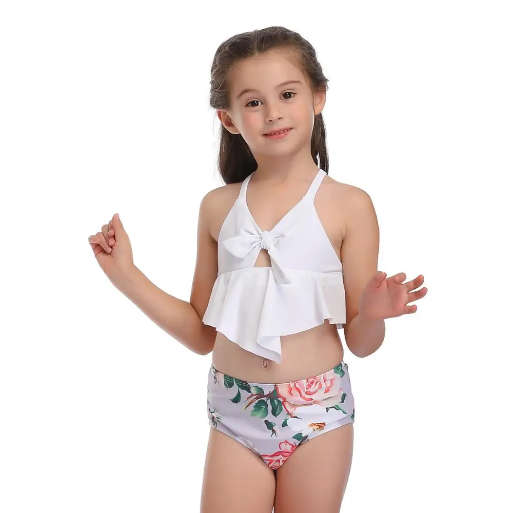 2020 New Girls Swimwear Two Piece Swimsuits Bikini Set High Waist Bench Bathing Suit Summer Swimming Cute Print LX20007 | Спорт и