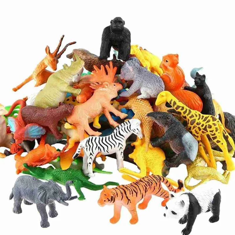 

53pcs Forest Wild Animals Toys Set Simulation Jungle Figurines Biology Educational Learning For Kids Gift Plastic
