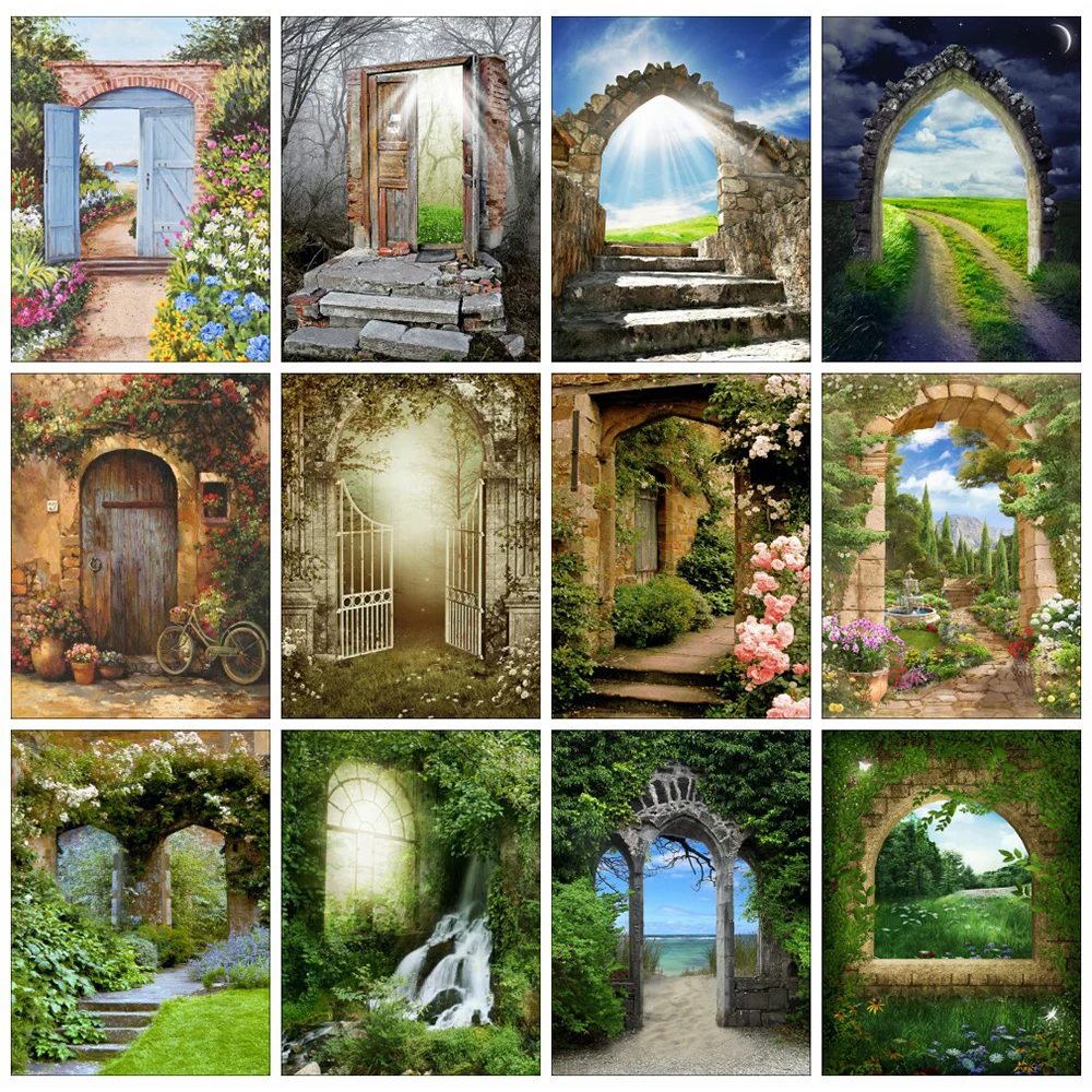 

5D Embroidery Diamond Painting Full Drill Door Scenery Mosaic Garden Green Plants Landscape Home Decor Handmade Gift