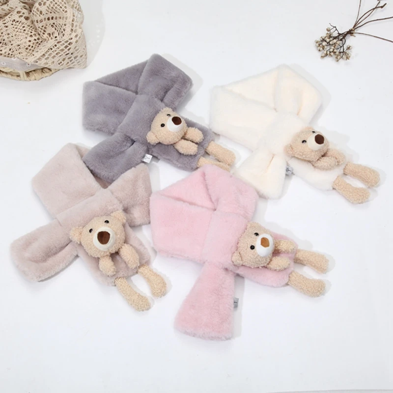 

Autumn Winter Children Scarf Girls Adult Gifts Scarf Plush Imitation Rabbit Snood Fashion Cute Cartoon Bear Cross Scarf