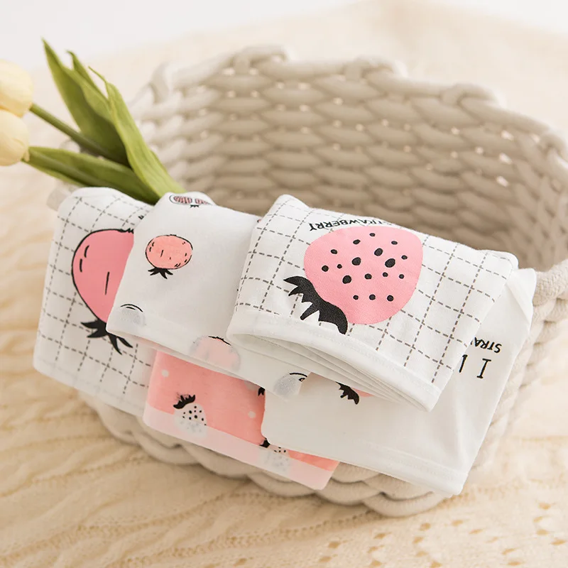 

3Pcs Cotton Briefs Girls Panties Women Cute Underwear Strawberry Pomegranate Printed Fashion Lingerie Intimates Size M-XXL