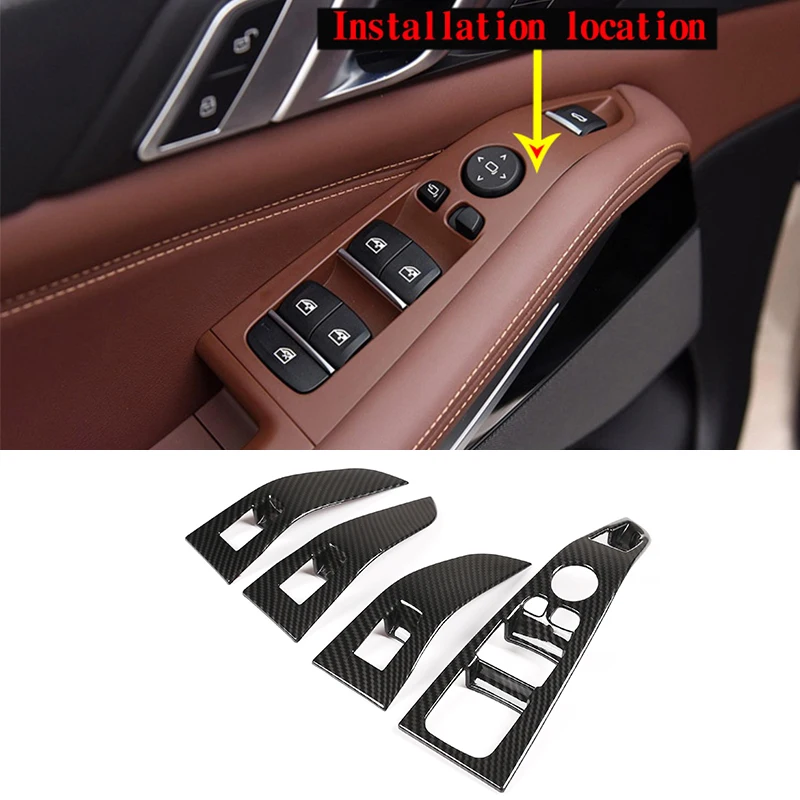 

4 Pcs For BMW X5 G05 X7 G07 2019 LHD Carbon Fiber ABS Chrome Car Window Lift Button Frame Trim Car Accessories