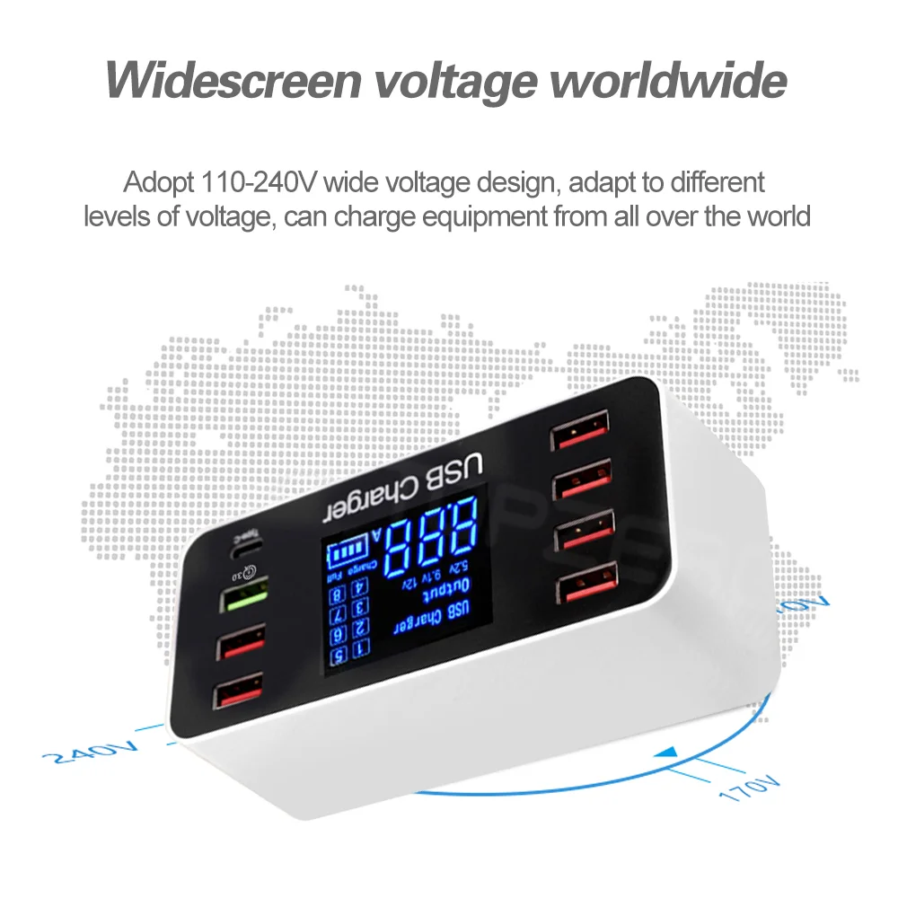 

8 Port Multi Fast USB Charger Quick Charge 3.0 Multiple USB Phone Charging Station Universal USB HUB Charger QC 3.0 LED Display