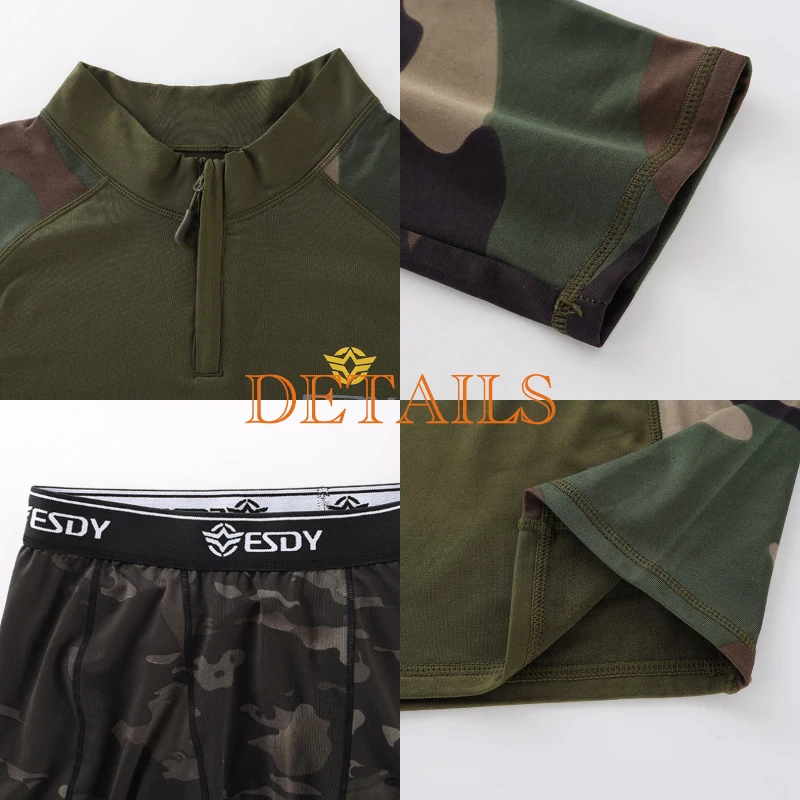 Tactical Camouflage Stitching Sleeve Tight  Physical Training Long-sleeved Suit Stretch Fleece Outdoor Sports Underwear