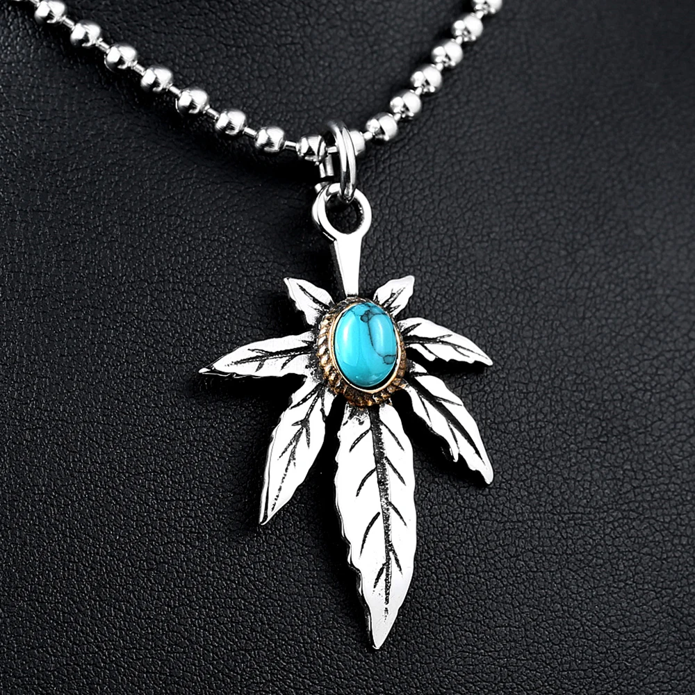 Кулон с зеленым камнем листьями цепочкой из нержавеющей стали | Украшения и