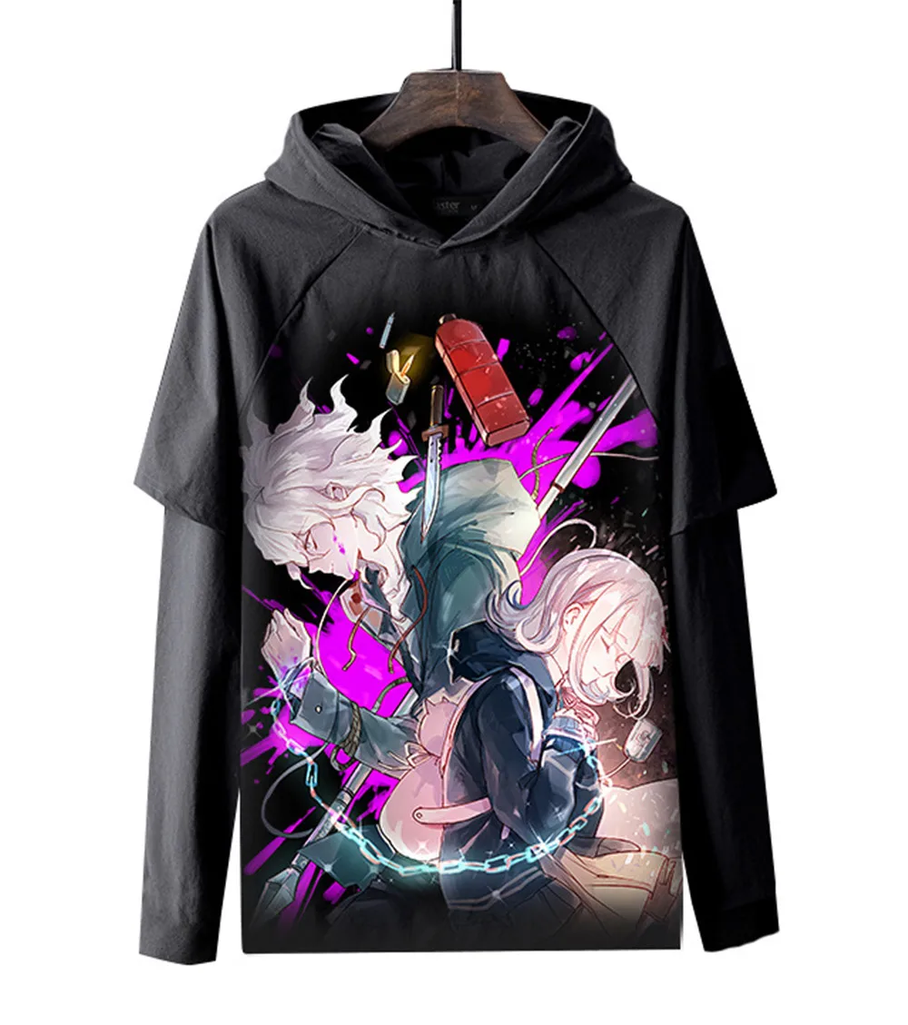 Косплей Аниме DanganRonpa 2 черная футболка с капюшоном и длинными рукавами для