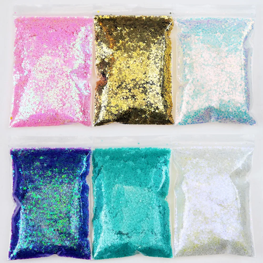 

​200g Nail Art Transparent Sequins Four-pointed Star 6Colors Symphony Flakes Bright Color Glitter Slice Manicure Nail Sequins &h