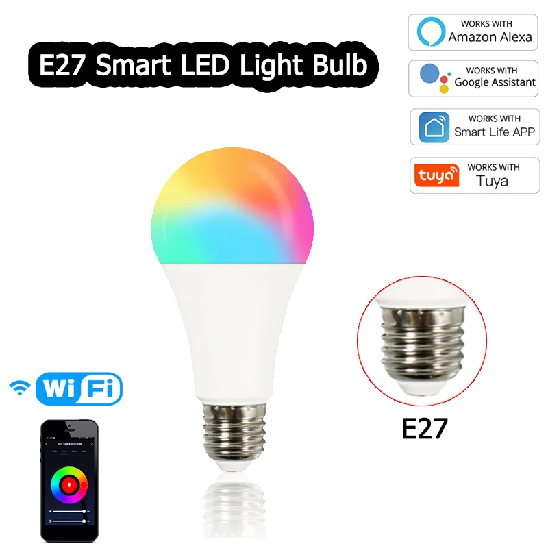

WiFi Smart LED LampBulb 14W RGBCW E27 Smart Life/Tuya App 220-240V Remote Control Work For Alexa Echo Google Home Voice Control