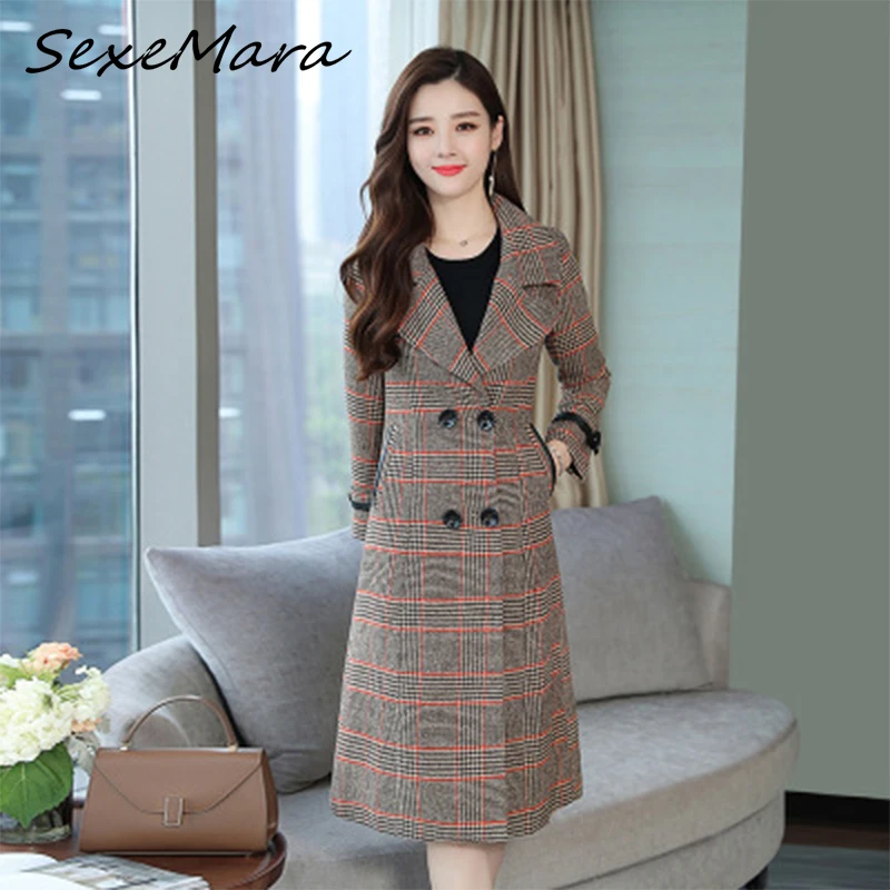 Женская двубортная ветровка Кашемировое шерстяное пальто в Корейском стиле