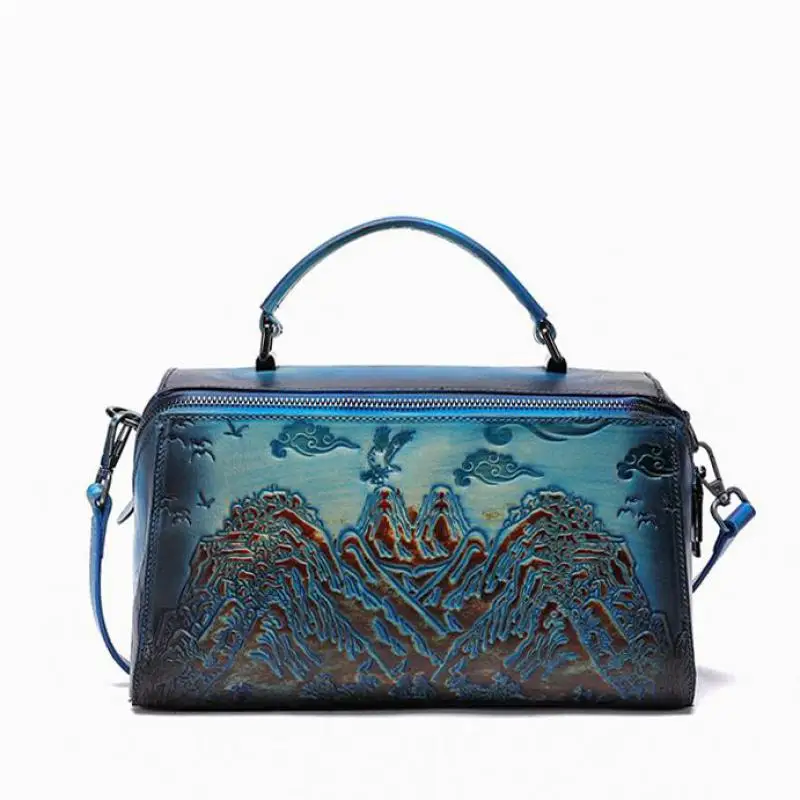 

Bestform Handmade Retro Genuine Leather Luxury Handbags Women Bags 2021 New Landscape Leisure Cowhide Shoulder & Crossbody Bags