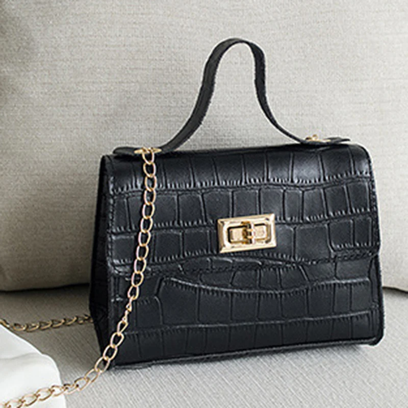

Ladies Crocodile Pattern Shoulder Bag Fashion PU Leather Chain Lock Solid Color Flap Female Party Crossbody Bag Female Totes
