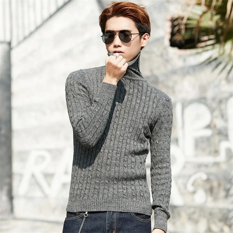 Мужской толстый свитер s теплый кашемировый с высоким воротником облегающий