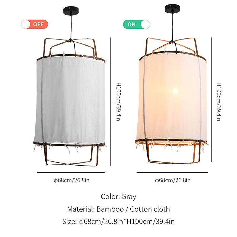 Gray cotton H100cm Скандинавские минималистичные подвесные светильники, осветительная льняная черная/белая бамбуковая Подвесная лампа для столовой, гостиной, спальни, Подвесная лампа - Цвет корпуса: Gray cotton H100cm