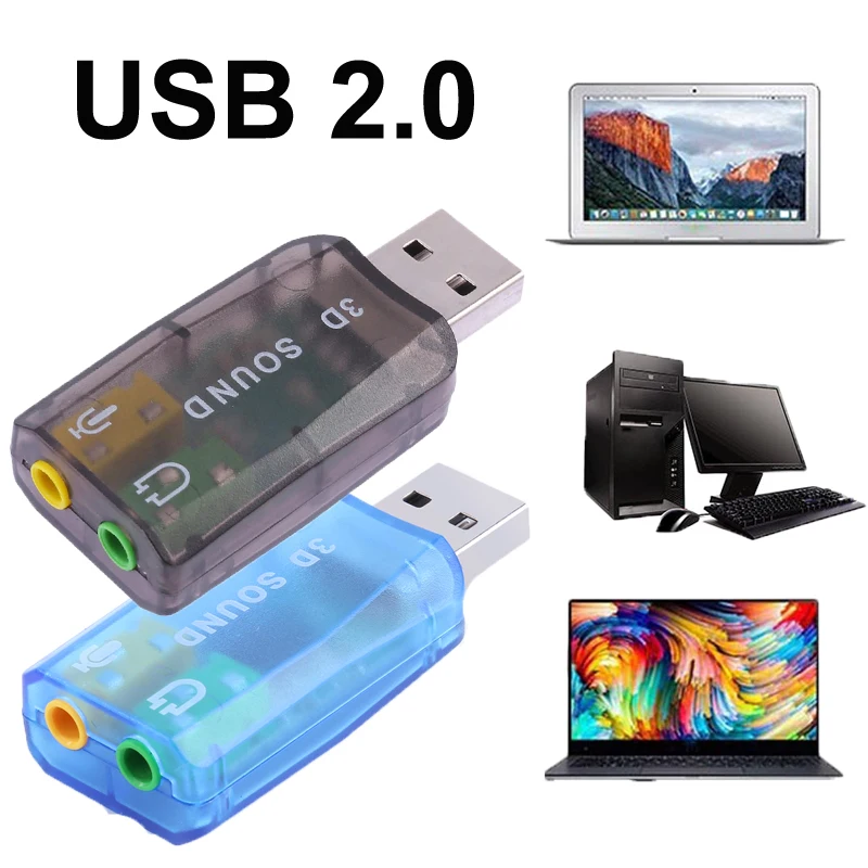 

USB 2.0 External Sound Card Virtual 5.1 CH Channel 3D Headset Microphone Audio Adapter for Desktop Laptop Notebook Computer PC
