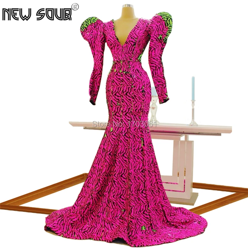 Женское вечернее платье русалка розовое и зеленое с блестками в стиле Дубая для