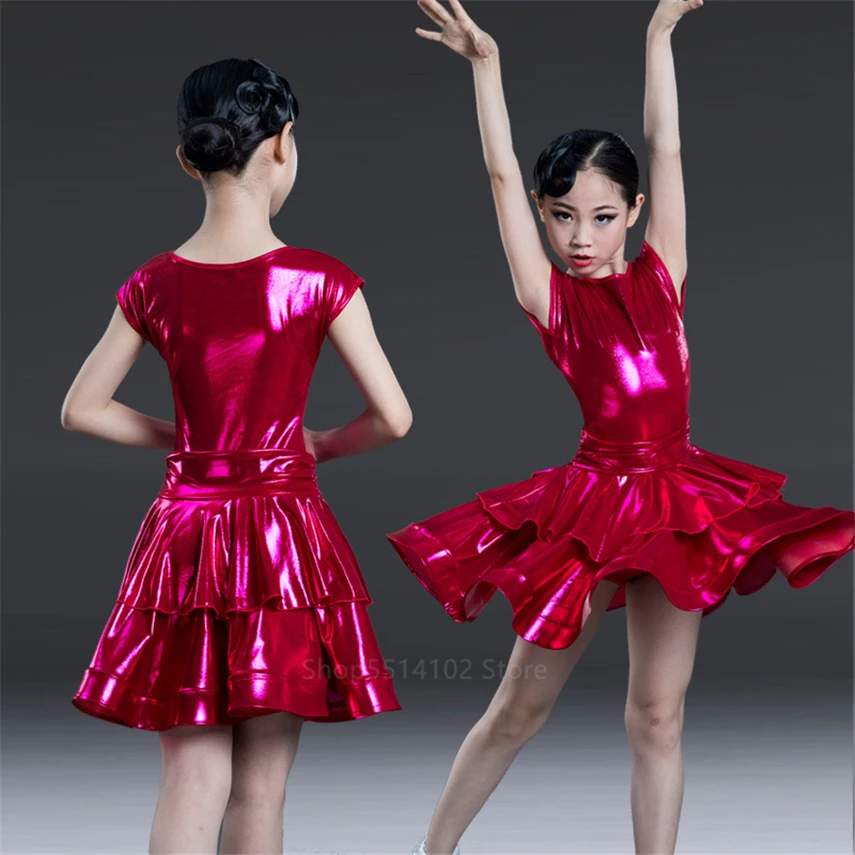 

2022 Children Latin Ballroom Dance Competition Dress Girls Jazz Tango Professional Competition Metallic Luster Eye-catching Wear