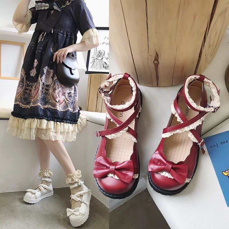 Новинка 2020 маленькие кожаные туфли в стиле &quotЛолита&quot с кружевом и круглым
