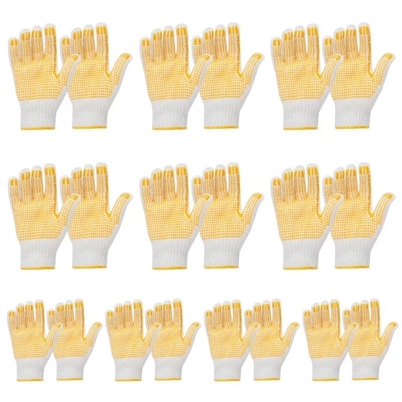 

10 Pairs Single Side PVC Dotted Gloves Cotton Polyester String Knit Work Mittens