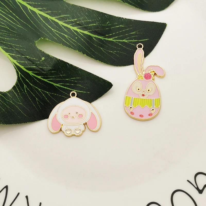 10 шт. металлический Bunny Подвески капли масла животных Кролик Эмаль "сделай