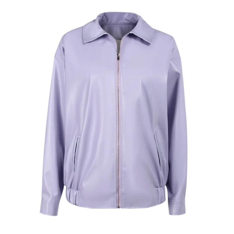 Autumn New Simple Cardigan PU Jacket Fashion High Street Casual Jacket Women