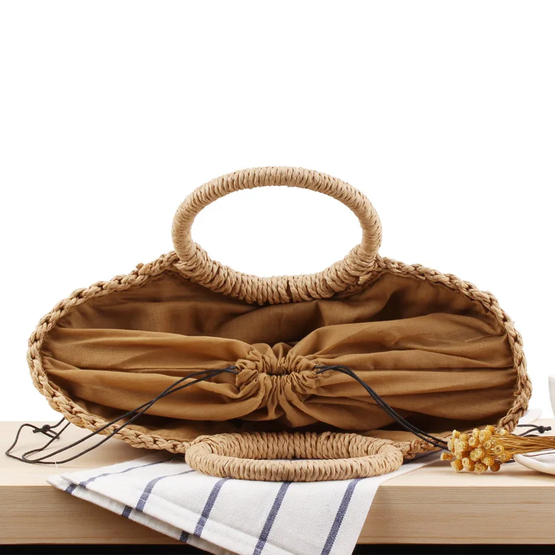 

2021 Sen department simple hand-made straw bag solid color casual hand-woven bag summer beach photo large