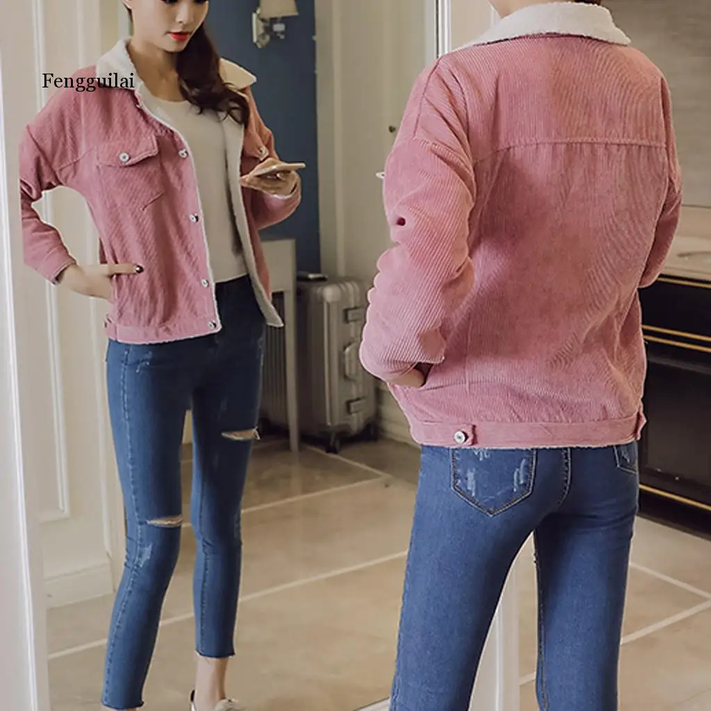 Джинсовая куртка осень зима Вельветовая Базовая из овечьей шерсти бомбер