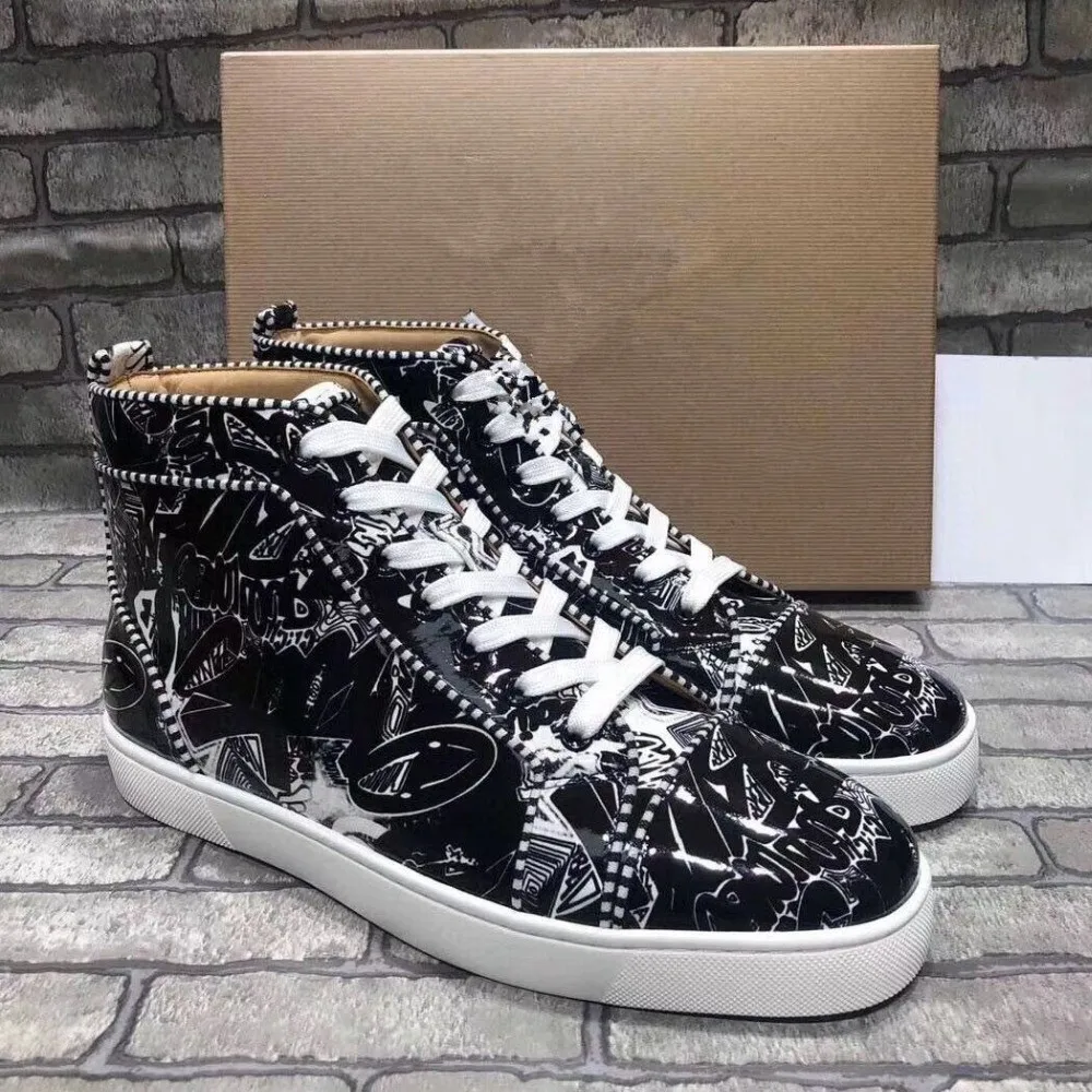 

Men high top sneakers Fashion Black Men Boots Handmade luxury designer Graffiti Men Casual Shoes Comfortable Men's Smoking Shoes