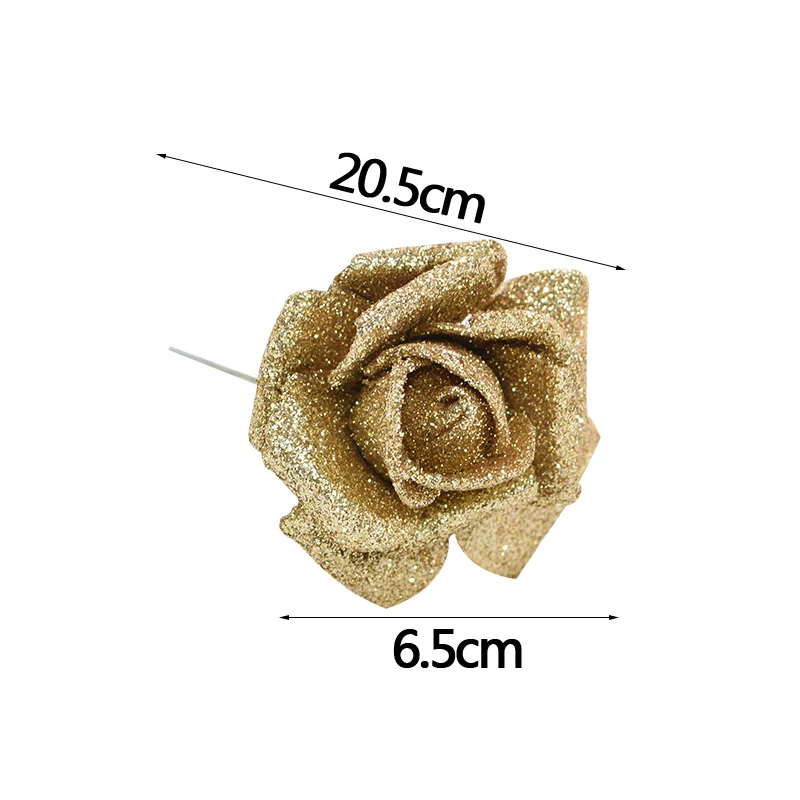 6.5cm gold 5/10/20 штук 6 см цвета: золотистый, серебристый цветок розы с блестками пена Искусственный цветок розы Букет самодельный венок декоративные рождественские Свадебные украшения - Цвет: 6.5cm gold